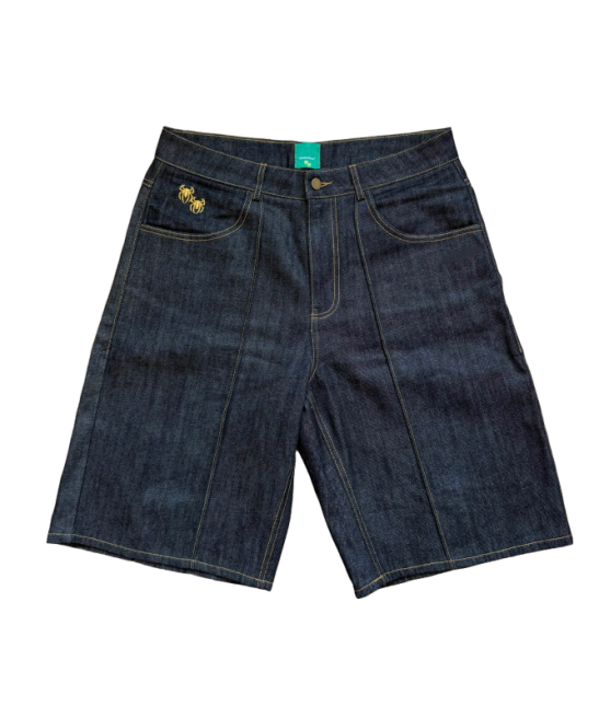 RAW DENIM PLEATED JORTS
