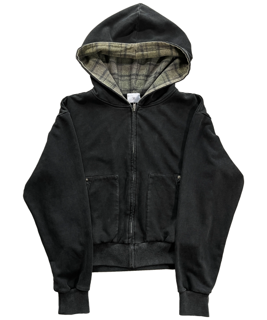 LAZY PLAID ZIP UP HOODIE