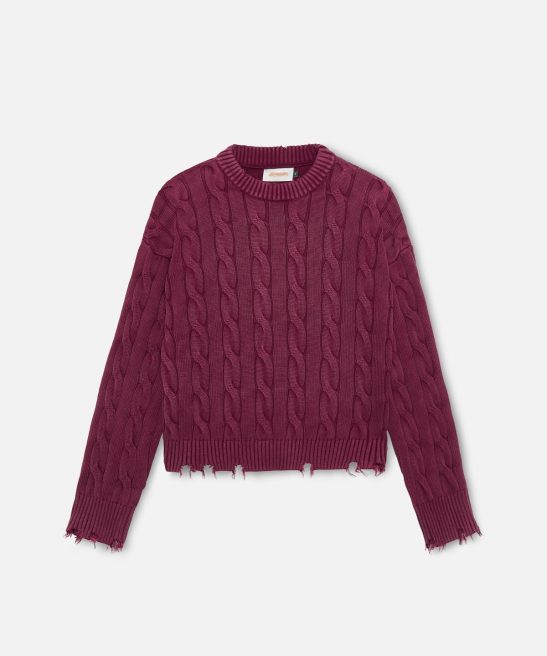 CABLE KNIT DISTRESSED SWEATER