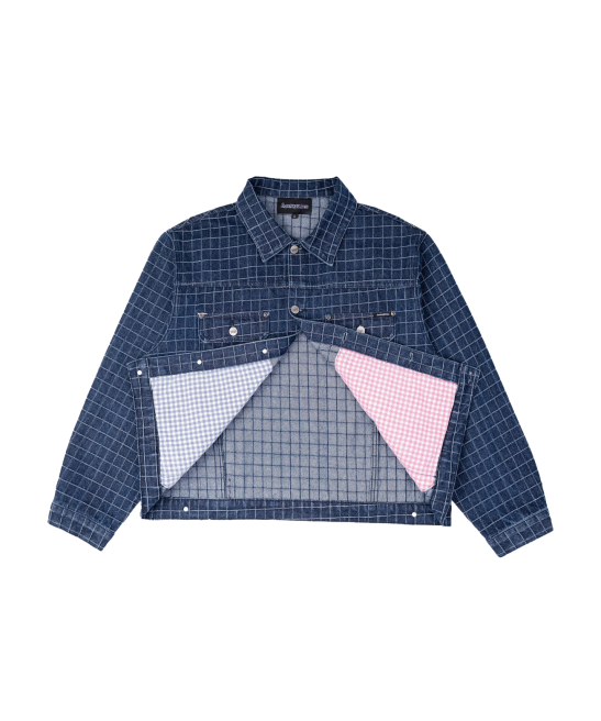 UNIQUE PLAID DENIM JACKET